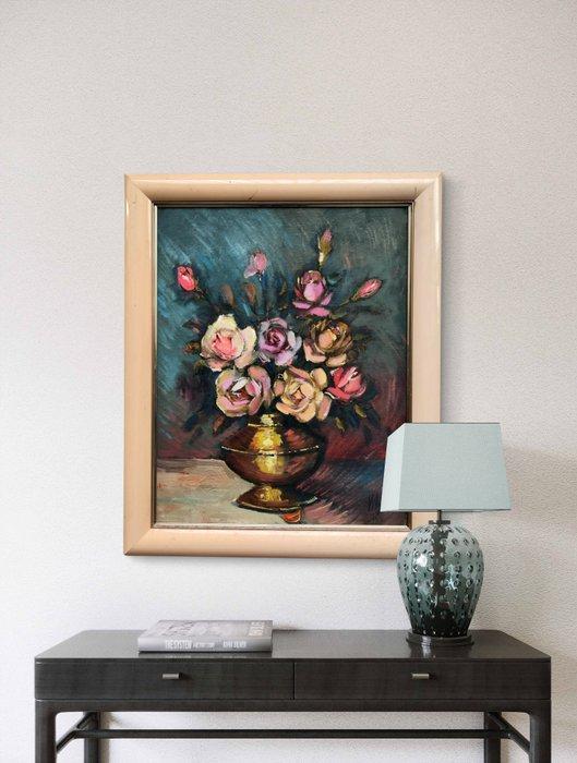École européenne (XX) - Fleurs dans un vase doré, Antiek en Kunst, Kunst | Schilderijen | Klassiek
