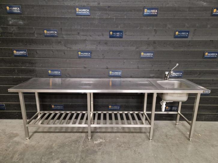 Wastafel | RVS | mengkraan | wasbak | 280cm, Zakelijke goederen, Horeca | Meubilair en Inrichting, Gebruikt