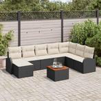 vidaXL Tuinbank Set met kussen 9 pcs Zwart Poly rattan, Verzenden, Nieuw