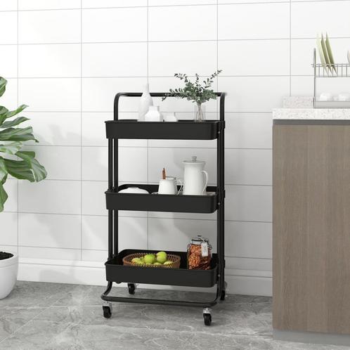 vidaXL Keukentrolley 3-laags 42x35x85 cm ijzer en ABS zwart, Huis en Inrichting, Keuken | Keukenbenodigdheden, Nieuw, Verzenden