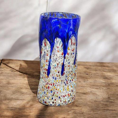 Filippo Maso - Vaas -  Blauwe vaas met zilveren blad en, Antiek en Kunst, Antiek | Glaswerk en Kristal