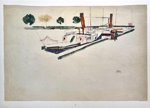 Egon Schiele (1890-1918) (after) - Raddampfer im Bregenzer, Antiek en Kunst, Antiek | Overige Antiek