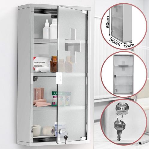 Jago® Medicijnkastje - met slot - 60x30x12 cm - Zilver, Huis en Inrichting, Overige Huis en Inrichting, Verzenden