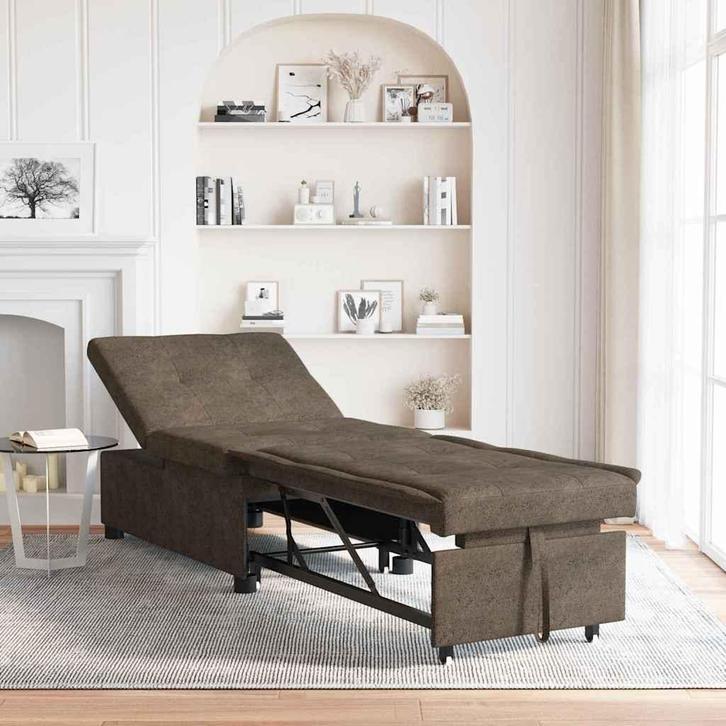 vidaXL Slaapbank Donkergrijs 67 x 194 x 38 cm Faux suede, Huis en Inrichting, Zetels | Zetels, Nieuw, Verzenden