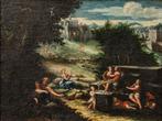 Scuola emiliana (XVII) - Paesaggio agreste con scene galanti, Antiquités & Art