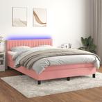 vidaXL Boxspring met matras en LED fluweel roze 140x200 cm, Verzenden, Nieuw