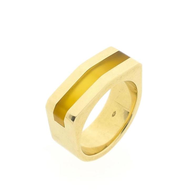 Gouden ring met gele maansteen, Handtassen en Accessoires, Ringen, Dame, Met edelsteen, Overige kleuren, 18 tot 19, Gebruikt, Goud