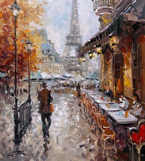 Christof Vevers (1962) - Paris ~ Raining over Eiffel Tower ~, Antiek en Kunst, Kunst | Schilderijen | Klassiek