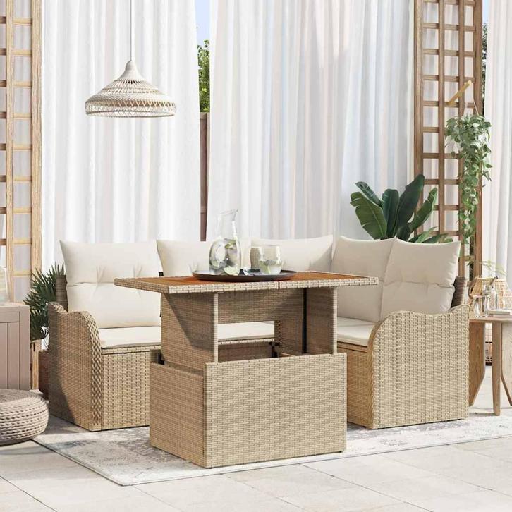 vidaXL Tuinbank Set met opslag 5 pcs Beige Poly rattan, Jardin & Terrasse, Ensembles de jardin, Envoi