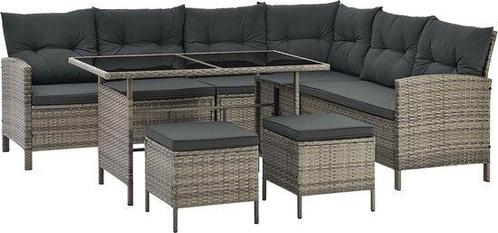 2eChoix | Ensemble de salon en polyrotan - Manacor - Gris, Huis en Inrichting, Tafels | Salontafels, Ophalen of Verzenden