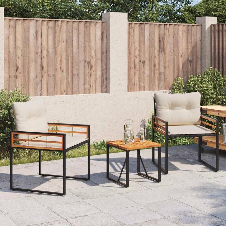 vidaXL Buitenmeubels set met kussen 3 pcs Crème, Tuin en Terras, Tuinsets en Loungesets, Nieuw, Verzenden
