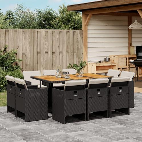 vidaXL 11-delige Tuinset met kussens poly rattan zwart, Tuin en Terras, Tuinsets en Loungesets, Tuinset, Nieuw, Verzenden