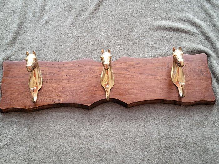 Kapstok (4) - paarden - Massief eiken – messing - Garderobe, Antiquités & Art, Curiosités & Brocante