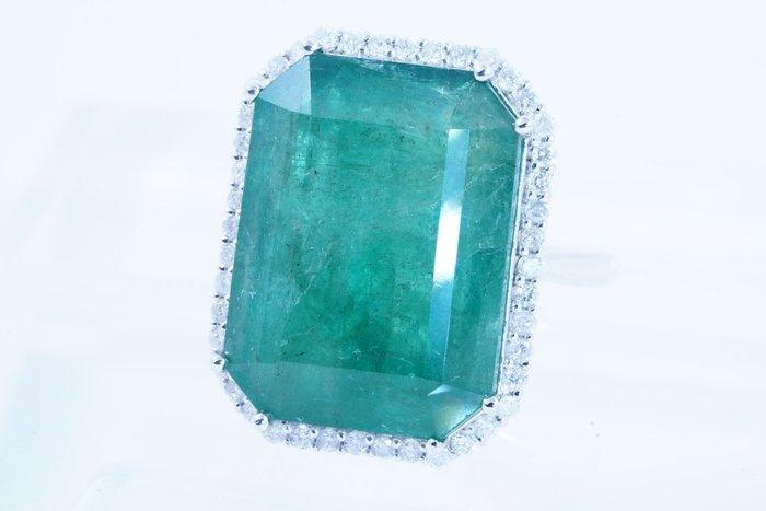 Zonder Minimumprijs - Ring Platina - 19.98ct. tw. Smaragd -, Handtassen en Accessoires, Ringen