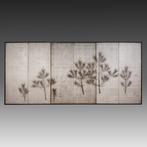 Byôbu  (vouwscherm) - Zilveren blad, Papier, Gelakt hout -