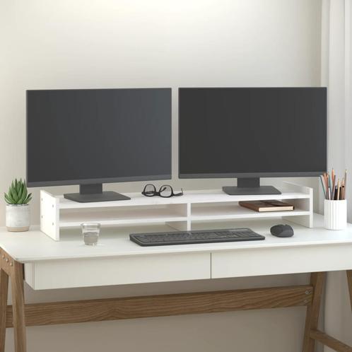 vidaXL Monitorstandaard 100x27x15 cm massief grenenhout wit, Computers en Software, Overige Computers en Software, Nieuw, Verzenden