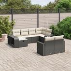 vidaXL 10-delige Loungeset met kussens poly rattan zwart, Tuin en Terras, Verzenden, Nieuw, Loungeset