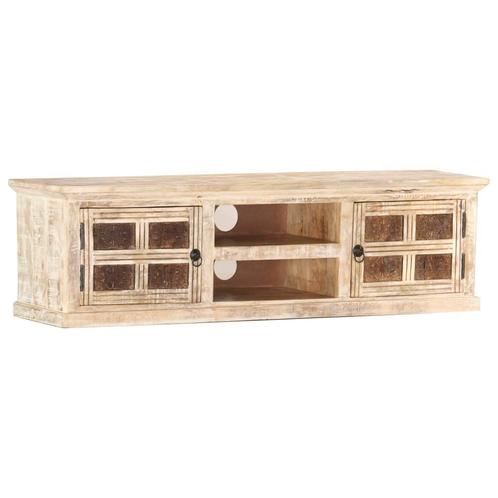 vidaXL Meuble TV Blanc 130x30x36 cm Bois massif de, Maison & Meubles, Armoires | Mobilier de télévision, Neuf, Envoi