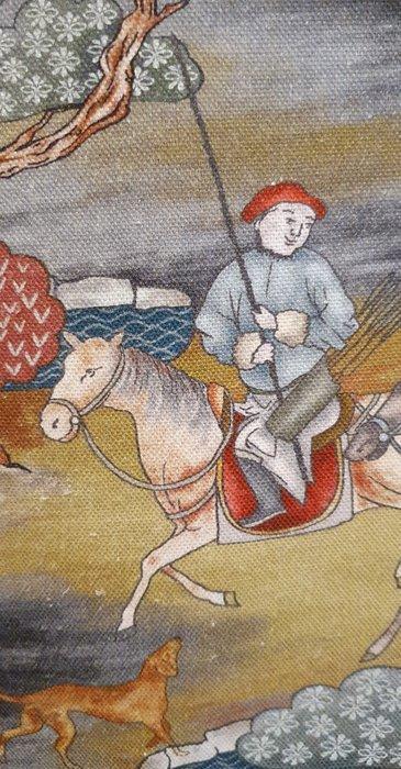 Weefsel in Jim Thompson-stijl Jacht te paard - Zeldzaam, Antiek en Kunst, Antiek | Tapijten, Tafelkleden en Textiel
