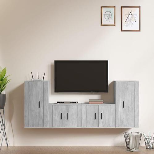 vidaXL 4-delige Tv-meubelset bewerkt hout betongrijs, Huis en Inrichting, Kasten |Televisiemeubels, Nieuw, Verzenden