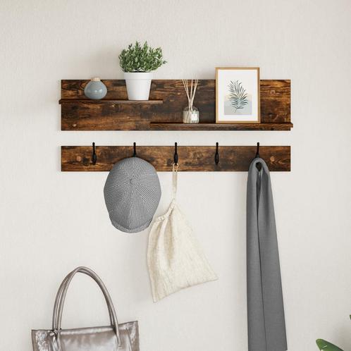 vidaXL Wandgemonteerde kapstok met plank Gerookt eiken 90 x, Huis en Inrichting, Kasten | Wandmeubels, Nieuw, Verzenden