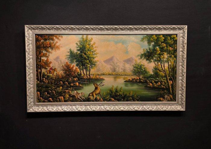 Britse school (XX) - Caccia al cervo - XL format, Antiek en Kunst, Kunst | Schilderijen | Klassiek