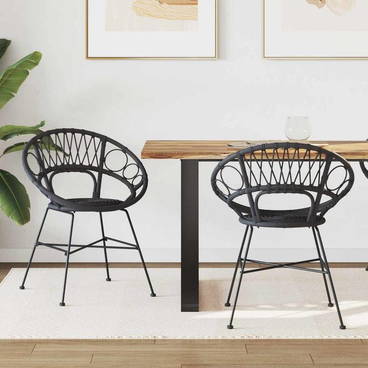 vidaXL Eetkamerstoel 2 pcs Zwart 49 x 51 x 81 cm Riet en, Huis en Inrichting, Stoelen, Nieuw, Verzenden