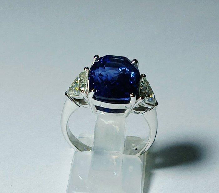 Ring - 18 karaat Witgoud Saffier - Diamant, Handtassen en Accessoires, Ringen