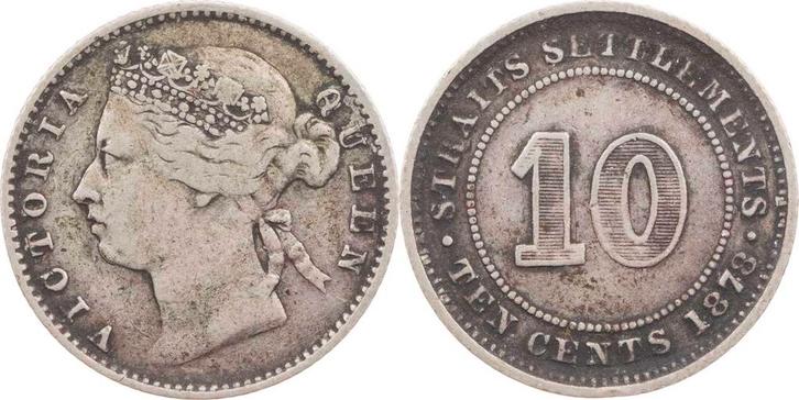 10 Cents 1878 Straits Settlements Victoria (1837-1901) zi..., Postzegels en Munten, Munten | Amerika, Verzenden
