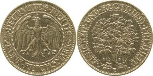 5 Reichsmark Duitsland 5 Reichmsark Eichbaum 1929e sehr s..., Timbres & Monnaies, Monnaies | Europe | Monnaies non-euro, Envoi