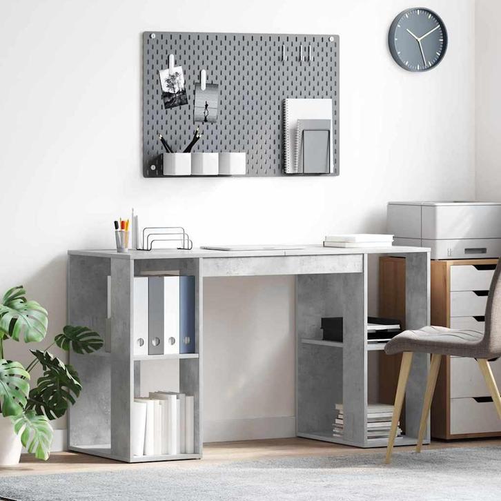 vidaXL Bureau met plank Beton Grijs 130 x 50,5 x 75 cm, Huis en Inrichting, Bureaus, Nieuw, Verzenden
