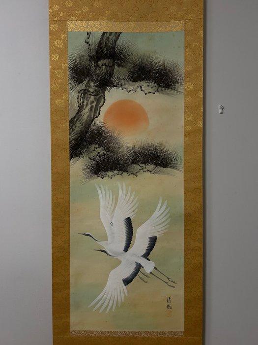 Prachtige vliegende kraanvogels, opkomende zon en, Antiek en Kunst, Antiek | Overige Antiek