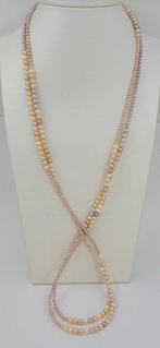 Halsketting 3x6mm Witte en Roze Edison Zoetwaterparels, Nieuw