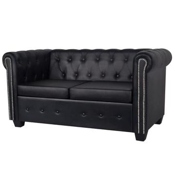 vidaXL Tweezitsbank Chesterfield-stijl kunstleer zwart, Verzenden