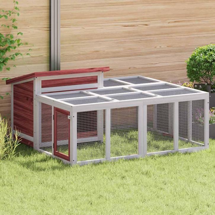 vidaXL Konijnenhok 144x123x67,5 cm massief grenenhout, Dieren en Toebehoren, Knaagdieren en Konijnen | Hokken en Kooien, Nieuw