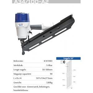 Kitpro bassoa34/100-a2 tacker voor stripnagels 34 graden, Doe-het-zelf en Bouw, Gereedschap | Overige machines