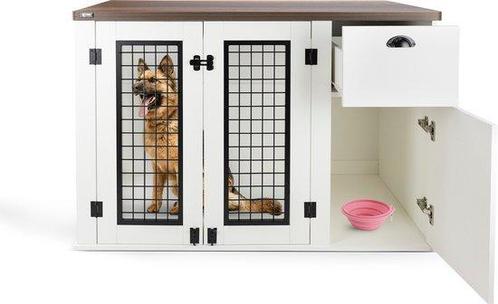 MaxxPet Houten Hondenbench - 111x60x75cm - Wit-Walnoot, Animaux & Accessoires, Caisses pour chiens, Enlèvement