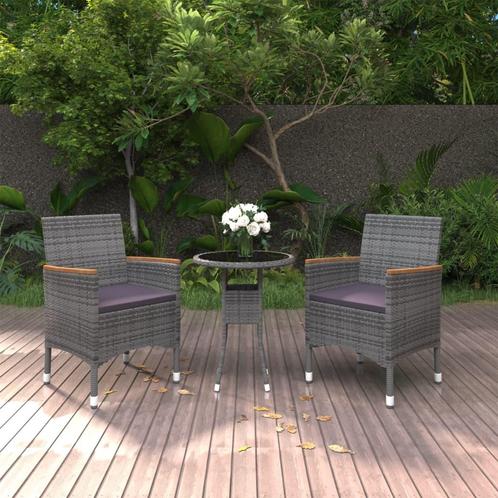 vidaXL 3-delige Tuinset poly rattan grijs, Jardin & Terrasse, Ensembles de jardin, Envoi