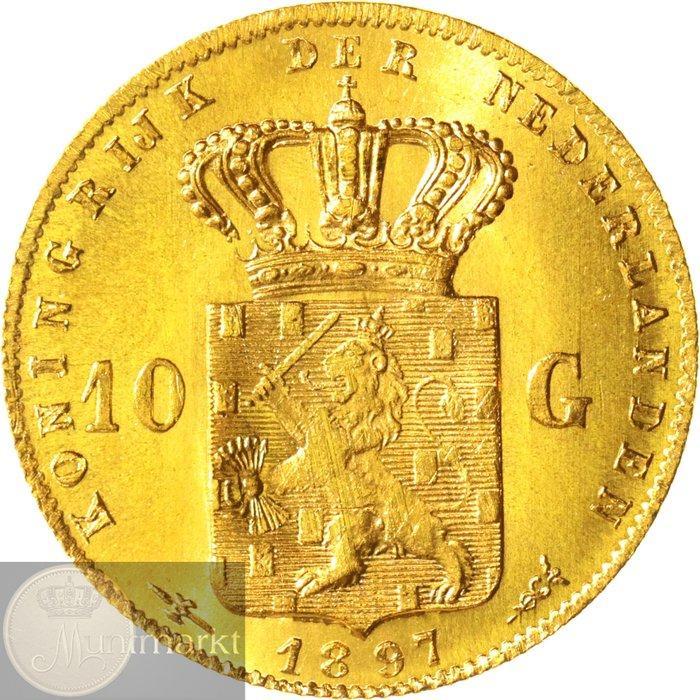 Nederland. Wilhelmina. 10 Gulden of Gouden tientje 1897 over, Postzegels en Munten, Munten | Nederland