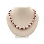 9 Krt. parel collier met robijn | 44,5 cm (vintage), Handtassen en Accessoires, Ophalen of Verzenden, Goud, Met edelsteen
