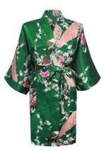 KIMU® Kimono Donker Groen Kort L-XL Yukata Satijn Boven de K, Nieuw, Ophalen of Verzenden