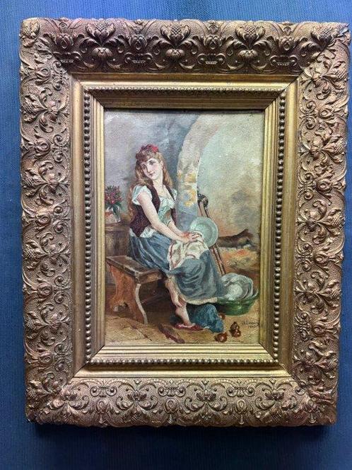 Scuola Francese (XIX), firmato R. Lornain - Interno, Antiek en Kunst, Kunst | Schilderijen | Klassiek