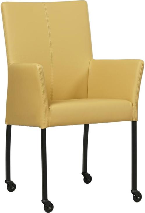 Gele leren moderne eetkamerstoel - met armleuning poot, Huis en Inrichting, Stoelen, Nieuw, Eén, Leer, Ophalen of Verzenden