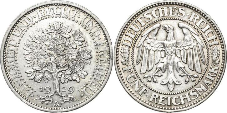 5 Reichsmark 1929 (MuntenenBankbiljetten-Duitslandvanaf1871), Postzegels en Munten, Munten | Europa | Niet-Euromunten, België