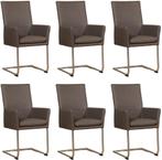Set van 6 Leren eetkamerstoelen - met armleuning en, Overige kleuren, Nieuw, Leer, Ophalen of Verzenden