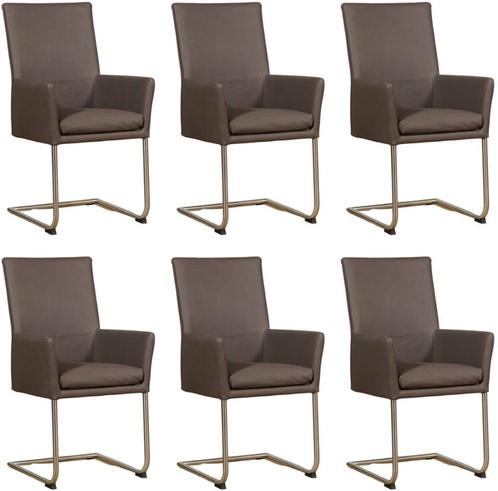 Set van 6 Leren eetkamerstoelen - met armleuning en, Huis en Inrichting, Stoelen, Overige kleuren, Vijf, Zes of meer stoelen, Nieuw