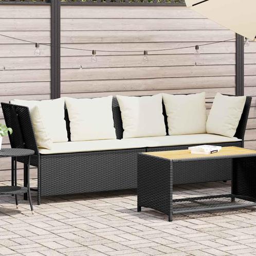 vidaXL Tuinbank met kussens poly rattan zwart, Tuin en Terras, Tuinsets en Loungesets, Nieuw, Verzenden