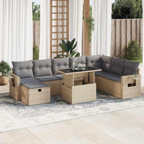 vidaXL Salon de jardin avec coussins 9 pcs beige rÃ©sine, Tuin en Terras, Tuinsets en Loungesets, Verzenden