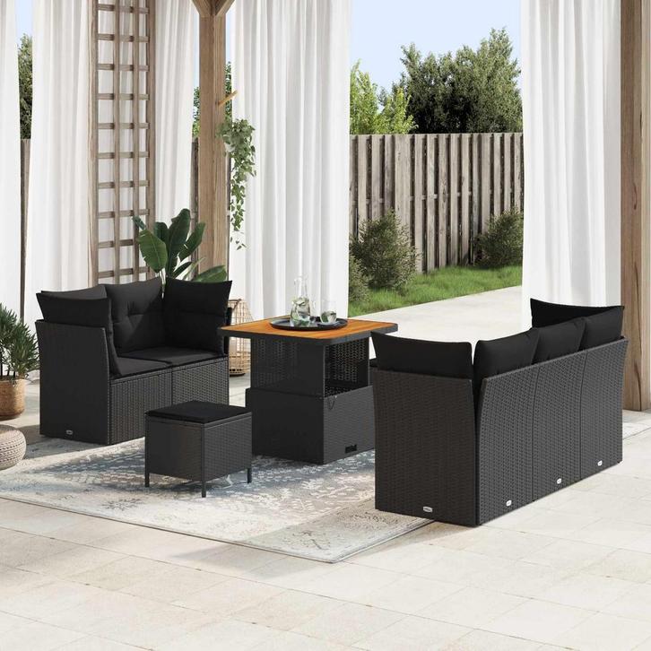 vidaXL Tuinbank Set 8 pcs Zwart Poly riet en gepoedercoat, Tuin en Terras, Tuinsets en Loungesets, Nieuw, Verzenden
