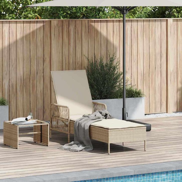 vidaXL Ligstoel Beige en Crème Wit 55 x 200 x 92 cm poly, Tuin en Terras, Ligbedden, Nieuw, Verzenden